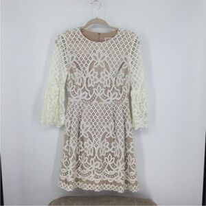 Eliza J Cream Lace Midi Dress with Nude Lining